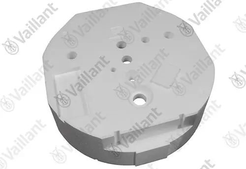 Vaillant Isolierung mit runder Form und mehreren Öffnungen, geeignet für Anwendungen in Heizungsanlagen. Weißer Kunststoff, einfache Geometrie.